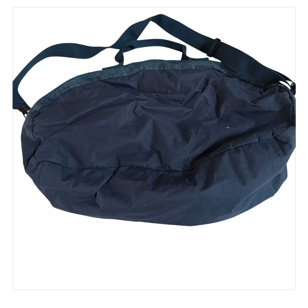 Ed Hardy denim duffle bag with crossbody strap outside pocket